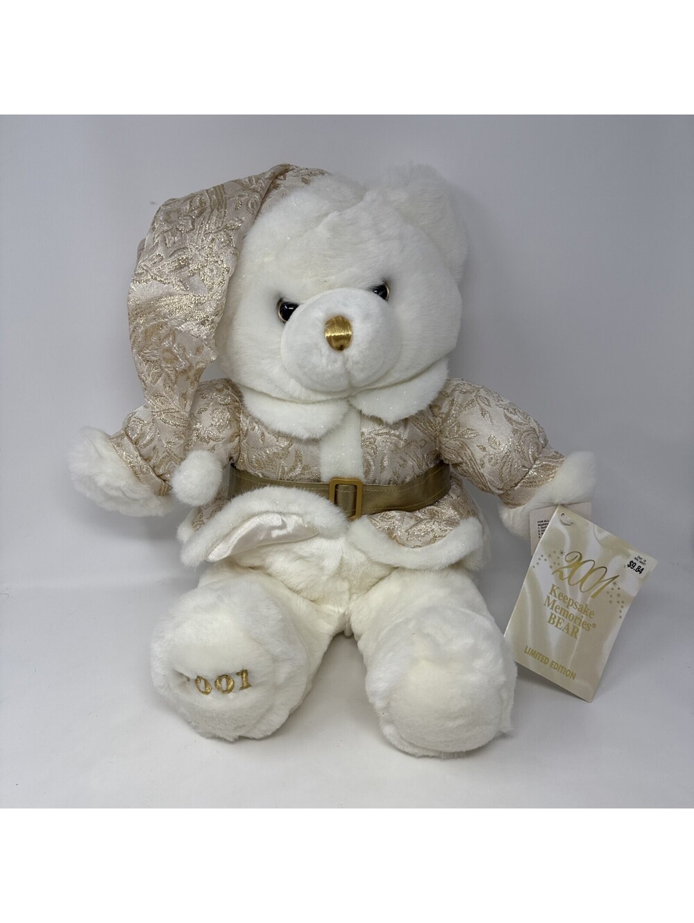 2001 Keepsake Memories Bear White with Gold Outfit Limited Edition 18" Tall